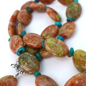 NEW Sedona & Unakite Jasper Necklace with Turquoise Silver Toggle 18"